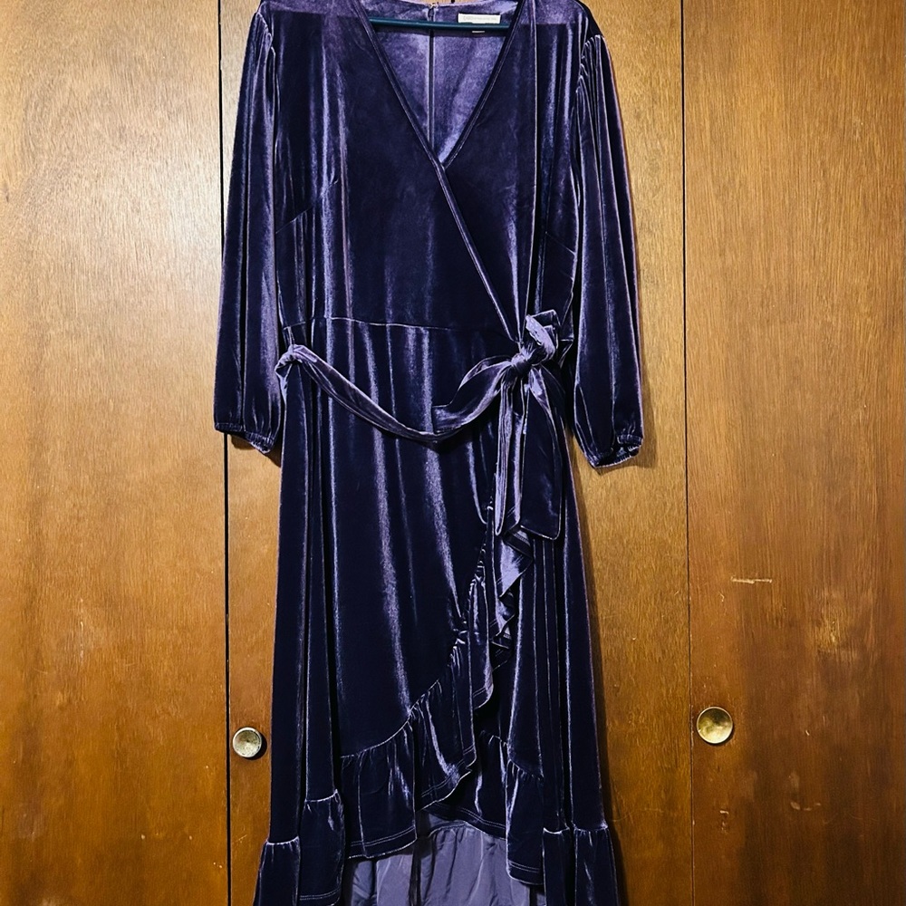 Cato Purple Velvet Dress with Bishop Sleeves NWOT